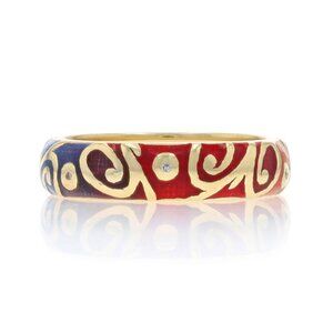 Hidalgo Enamel & Diamond Band Yellow Gold 18k Eternity Swirl Ring Sz 6 3/4